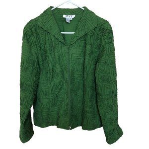 D&Y Floral Embossed Green Evening Jacket Two-Way Zipper Cotton Women's Medium